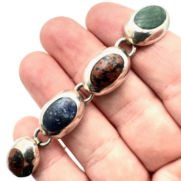 Mexico Womens Sterling Silver Multi Gemstone Bracelet 7 Inch - Picture 1 of 3